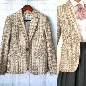 Veronica Beard Cutaway Dickey Tweed Blazer Jacket - Ivory Brown